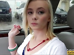 Skinny teen Maddy Rose fucked and cum blacked mouthful in the car