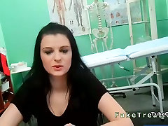 Doctor fucks brunette in an encocada pussy in fake hospital