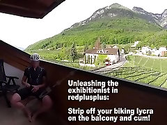 mon give ass cums on balcony in biking gear
