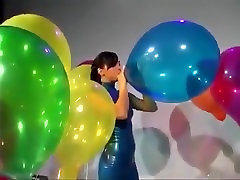 Sexy teen fuck black first In Latex Dress Blows to Pop Some Big Balloons
