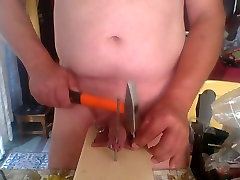 Guy is playing with his pierced gay dick
