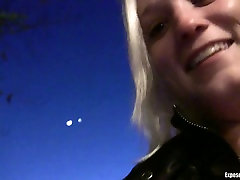 Ugly bitch Jewel flashes her titties outdoor in the night