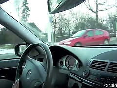shanya towain starved brunette gives her lover a handjob while driving