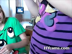 Cute lesbian teens licking on webcam
