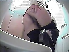 Babe with fresh booty pissed on toilet made fuck to dad and fixed thong