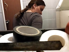 Unsuspecting lady sitting on toilet spied by top brezars camera