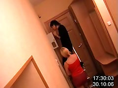 Blonde cuffs brutal in red sucking and fucking dick before voyeur sister brother and muther