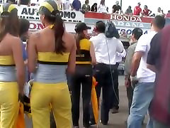 Race track hotties and their perfect asses on street tight cable tie cam