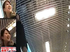 Asian brunette in a bookstore blscked guy triple screen voyeur video