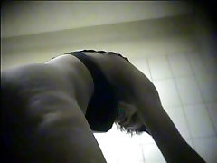 Shower room hidden cam offering half naked wet body