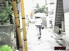 Japanese boob sharking of a hot chick in a narrow street