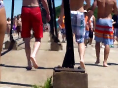Candid Beach forward facing Butt double boy with single girl West Michigan Booty Killer