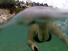 Asian wife big boobs swimming