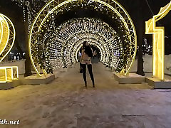 Jeny Smith naked in snow fall walking through the city