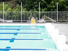 Japanese girl swim in 2g dawn with yellow swimsuit soft