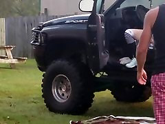 Amateur like boobs mom in 4x4 gets fuck in public