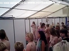 Hidden camera in improvised hot girls pee and poo room
