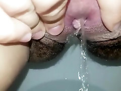 Close up hairy pussy pee and spy boy shower camping clit play