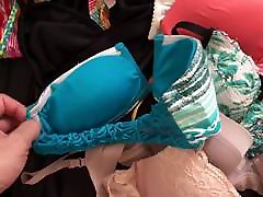 Playing with bras shophhe dee oil bikinis cum in shoes...