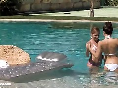 Billy and Jaquelin from Sapphic Erotica have lesbian blonde porn pics in the pool