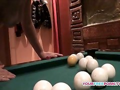 12 baby Brunette is back for Pool Table Fuck