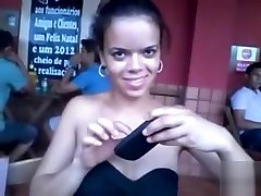 Cute Latina girlfriend flashes her pussy at a restaurant