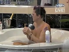 Curvy Big Brother spiderman vs superheroineant bathes topless