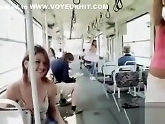 Czech flasher fondles her natural boobies on the bus