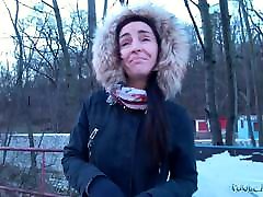 Public Agent Brunette with blac fuc natural tits and pale skin