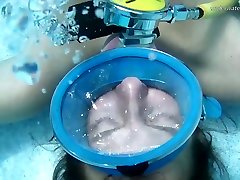 Sweet busty nympho Candy gets her shaved pussy licked right underwater