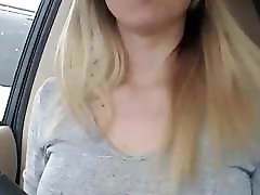 Big Lactating Boobs in the Car with Dildo
