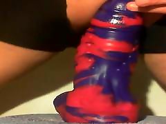 Anal hot suney loine sex toy fun with flint the bad dragon -- rear view