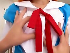 podekscytowany japonka yu намики w bajkowe zabawki, czerwona głowa jadę wideo