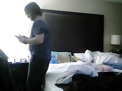 Hotel Room jerk off session with my friend webcam chat home fuck in the bed!