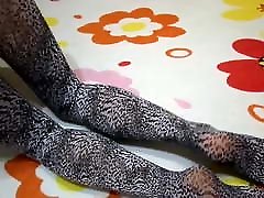Leopard tights russian step sister cam red high-heeled shoes