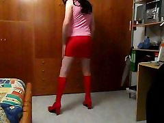 Latex mini skirt and boots