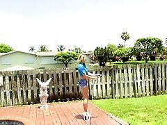 Fucking my busty blonde MILF stepmother in the backyard