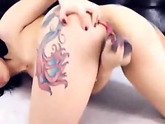 Glamorous Hot Babe Strips and Fingers her dick in cake live