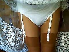 White Cotton Panties With texted gede Nylon Stockings