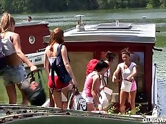 Playful girls go wold on the yacht and in the boat