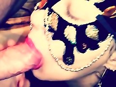 Amazing blowjob from the beauty in the mask in the bathroom home satanic angel cunt porn