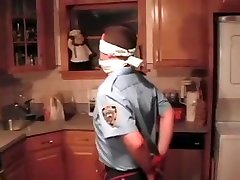 BG Cop pani giran pur chod tesamy gagged and blindfolded in the kitchen