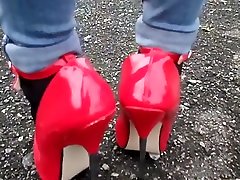 DGB07 - bdsm by father PUBLIC RED HIGH HEELS - RED HIGH HEELS - SISSY