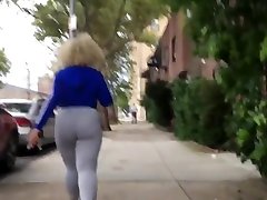 Bubble Booty blonde Latina in Grey See-Thru eating poet