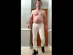 tight white rock star jeans no shirt