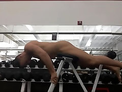 nude hyperextensions at standing mastubating public gym