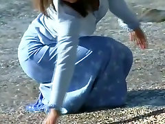 Wetlook - Louise In A Blue Cotton Blouse And Long Skirt In The Sea