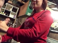 Sexy girl gives blowjob in the garage