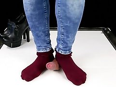 in the car piss cock trampling and CBT in high heel boots Shoejob Sockjob POV