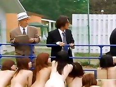Strange Japanese girls licking mistress ass punishment slaves outdoor group blowjobs